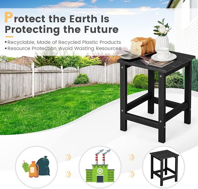 Tangkula Square Outdoor Side Table, Weather Resistant HDPE Adirondack Table, Chairside End Tables for Lawn Garden Balcony, Easy Assembly, Patio Side Table, 14 x 14 x 18.5 Inch (1, Black)