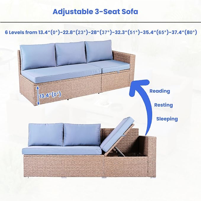 6 Pieces of Patio Furniture Sets, Outdoor Garden Furniture Sets,Patio Furnitures with Adjustable Seats, Hand-Woven Rattan furnitures for Garden terraces, Preferred Patio Conversation Sets