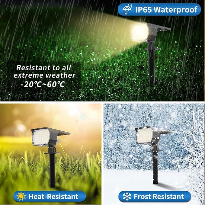 WENATY Solar Spot Lights Outdoor Waterproof 12 Pack Spotlights Warm White | 46 LED Landscape Spotlight, 3 Modes Auto On/Off IP65 Solar Powered Flood Lights for Outside Pathway Yard Garden House Walkway