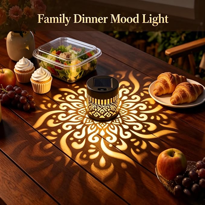 2 Pack Solar Mandala Projection Lights Outdoor, Waterproof Garden Decor | Lotus Pattern Solar Mandala Projector Lights, Auto On/Off, IP65 Waterproof for Fence, Garden & Patio Decor
