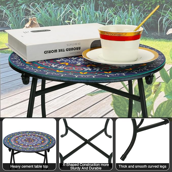 Fashion&cool Small Outdoor Side Table, 14" Round Patio Side Table, Weather Resistant Metal Desk End Table Side Table for Patio Yard Porch Balcony Garden Bedside, Plant Stand for Indoor Outdoor