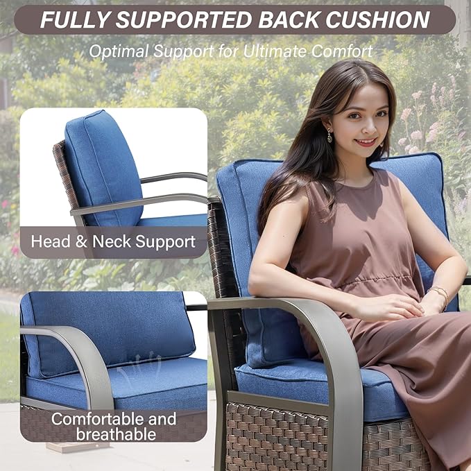 Outdoor Swivel Rocker Patio Chairs Set of 2, Heavy Duty Swivel Rocking Patio Chairs with Wide Metal Armrests, 2 Pieces Patio Furniture Wicker Glider Chairs Set with Removble Cushions for Porch Sunroom