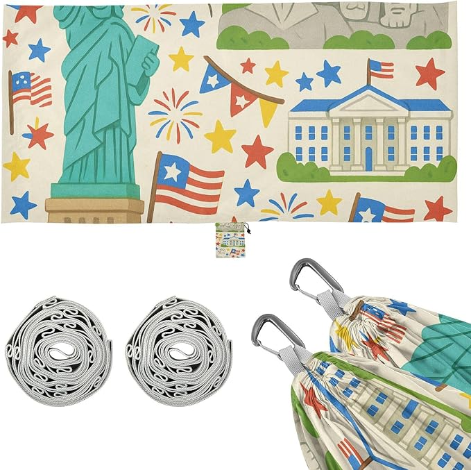 4th_July_Landmarks_Picture_Book_Pattern Outdoor Hammocks with Tree Straps Tree Hammock for Patio Backyard Lounge Base