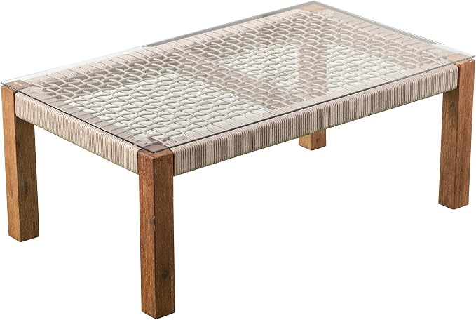 SEI Outdoor Patio Furniture - Brendina Outdoor Glass Top Cocktail Table - Transitional Design Natural Solid Wood - Ideal for Patio, Backyard (OD1089300)