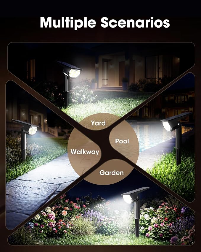 AloftSun Solar Spot Lights Outdoor Waterproof IP68, Solar Landscape Lights- 30 LED/2 Modes Solar Powered Spotlights,Landscape Lighting for Yard and Garden,White,6 Pack