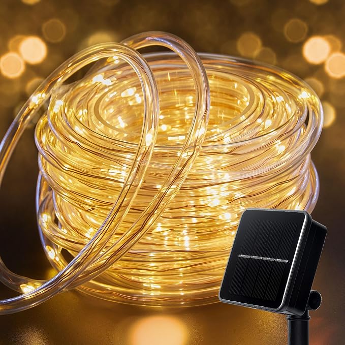 Brightown 72FT 200LED Solar Rope Lights, Warm White 1PACK | IP65 Waterproof Solar Fairy Lights with 8 Lighting Modes, Outdoor String Lights for Party Garden Yard Holiday Tree Decoration