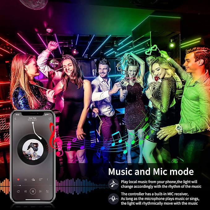 AILBTON Led Strip Lights,60ft Music Sync Color Changing, Built-in Mic,Bluetooth App Control LED Tape Lights with Remote,5050 RGB Rope Light Strips