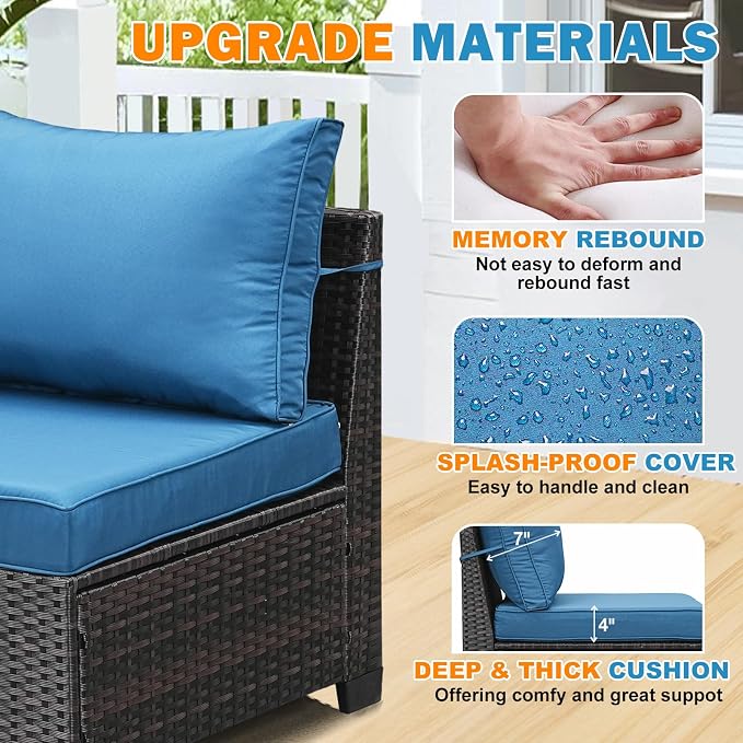 6-Piece Outdoor Patio Furniture Set, Modular Wicker Sectional Sofa with Thick Cushions & Coffee Table, All-Weather Rattan Conversation Set for Backyard, Porch, Poolside, Peacock