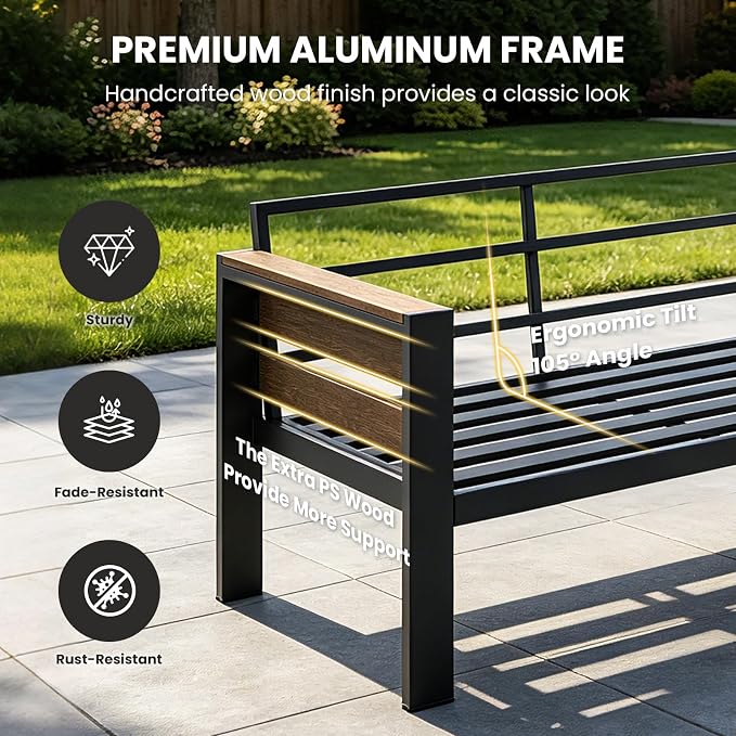 SUNYRISY Aluminum Outdoor Patio Furniture Set with Coffee Table, 5 Piece Metal Outdoor Modern Conversation Sets with Washable Cushions, Sectional Sofa Couch for Porch, Lawn, Deck, Backyard