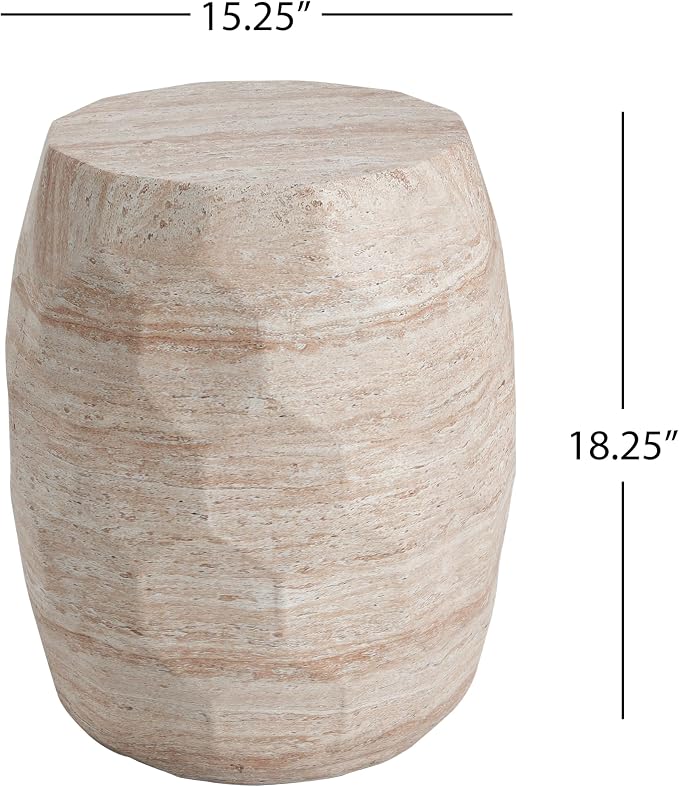 15.25" Outdoor Indoor Lightweight Concrete Round Side Table,Beige | Travertine Finish