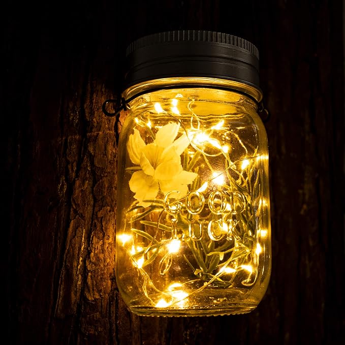 GIGALUMI Solar Mason Jar Lights, 12 Pack 30 Led String Fairy Lights | Garden Lights Outdoor Waterproof Hanging Solar Lanterns for Outdoor, Garden, Patio, Lawn, Balcony Decoration