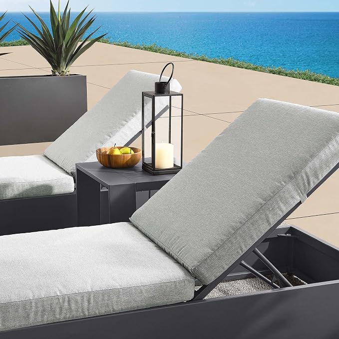Modway Tahoe Aluminum Outdoor Patio Set of 2 Chaise Side Gray, 3-Piece Set of Pool Lounge Chairs and Accent Table for Backyard Furniture