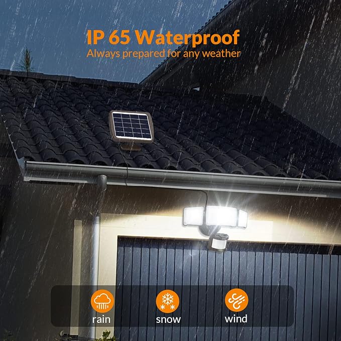 LEPOWER Solar LED Security Lights, PIR Motion Sensor Outdoor, 1600LM, Yard | 5500K Daylight, 72FT180° Motion Sensor Flood Light, 3 Adjustable Head, Easy Install, IP65 Waterproof for Porch, Patio, Garage