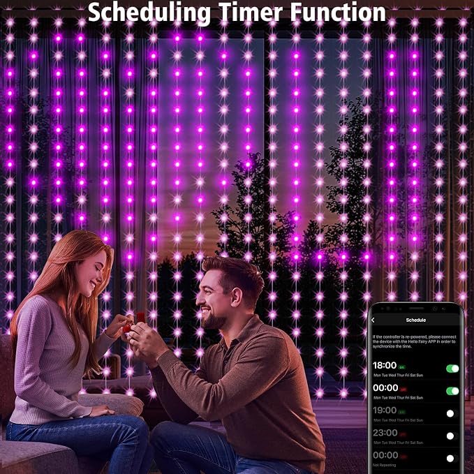 Smart Curtain Lights Plug in 400 LED Curtain Fairy Lights with App & Remote | 6.6Ft x 6.6Ft Music Sync Programmable Window Hanging Light Dynamic DIY for Indoor Outdoor Backdrop Wall Decor
