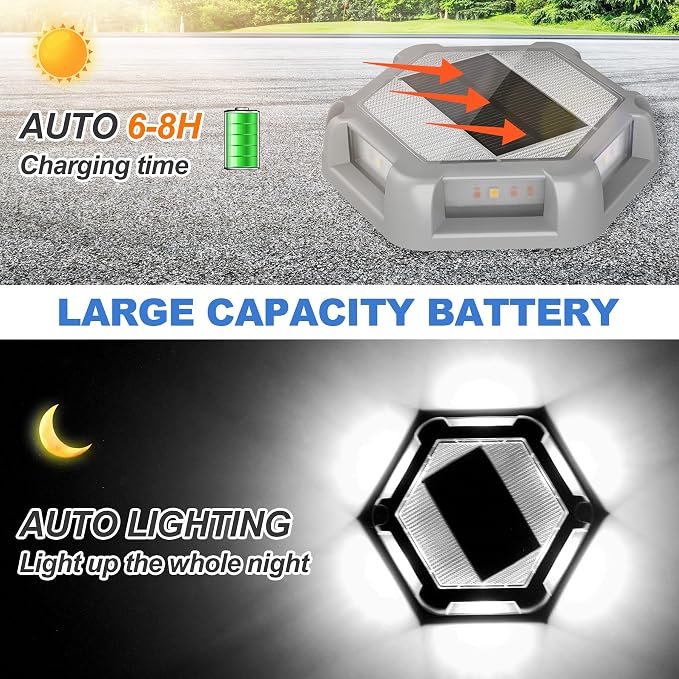 Solar Dock Lights Driveway Deck Lights - 12 Packs Waterproof Outdoor LED Aluminum Dock Lighting Warning Step Light for Driveway Sidewalk Garden Pathway Yard (White)