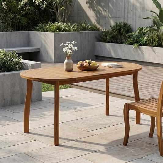 Christopher Knight Home Cascade 70" Outdoor Oval Dining Table, Acacia Wood Patio Dining Table for 4-6 People, Solid Wood Outdoor Table for Patio Deck Garden Backyard Dining, Teak