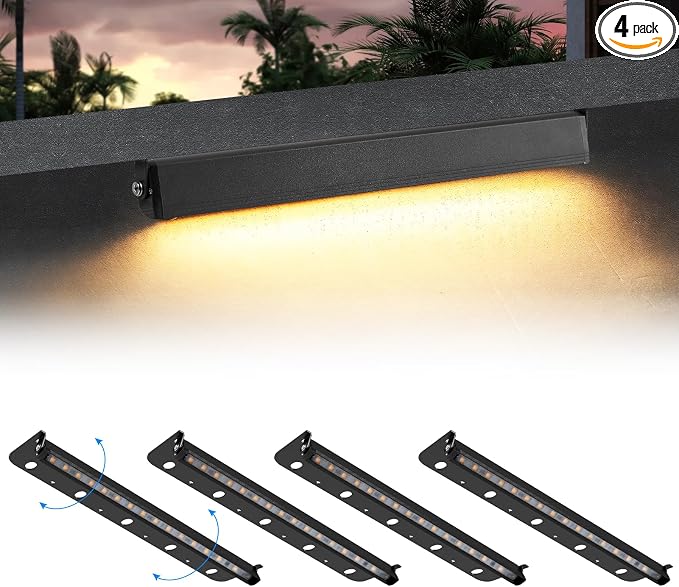 Black 4-Pack 12inch 5W 2700K Soft White Hardscpe Lighting | 12V AC/DC Retaining Wall Lights,Low Voltage Landscape Lighting,Hardscape Paver Light,Outdoor Step Lights