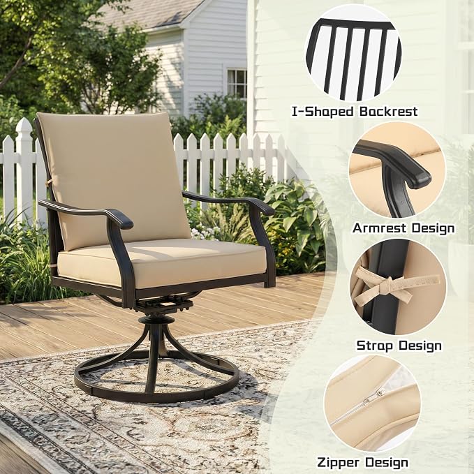 Outdoor Patio Dining Set, Outdoor Furniture Dining Set for Patio, Balcony, Lawn, Garden, Backyard (Khaki, 1 Round Table+4 Swivel Dining Chairs)