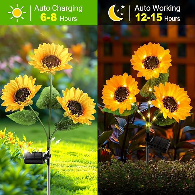 KOOPER Solar Lights Outdoor Garden Decor - Upgraded 3 Pack Solar Garden Lights with 9 Bigger Sunflower Lights, Solar Flowers Outdoor Waterproof for Flower Bed Yard Decor, Gift for Women Mom Grandma