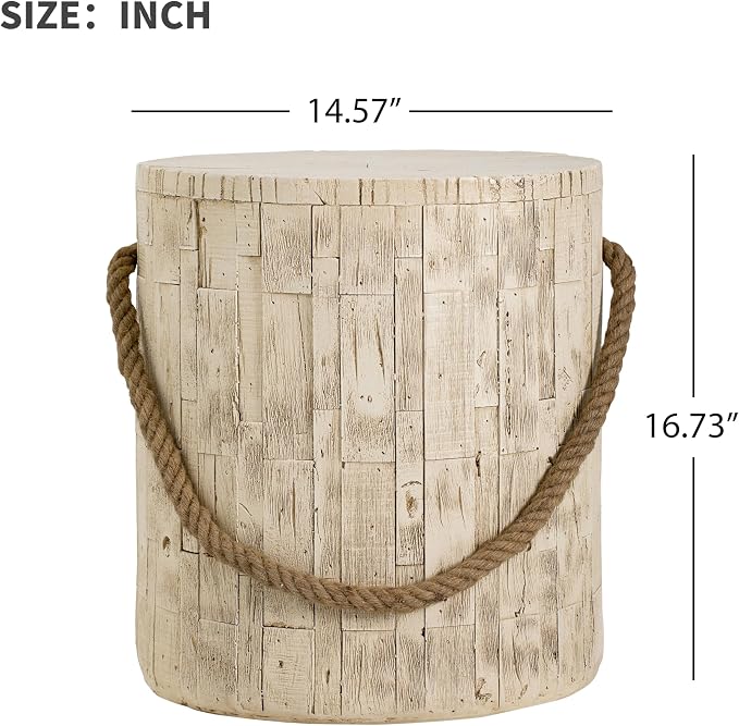 Polibi Outdoor Indoor Side Table Wood Grain Look, Rustic MGO End Table with Decorative Braided Cord, Small Farmhouse Accent Table for Couch, Patio, Balcony, Ready to Use