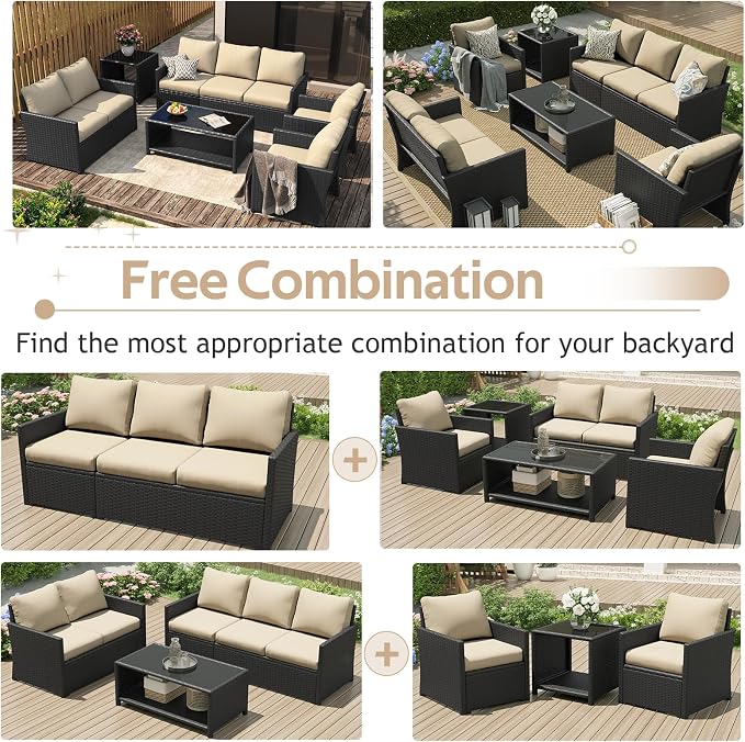 U-MAX Patio Furniture Set with Two Table, 7 PCS Outdoor Furniture for Garden