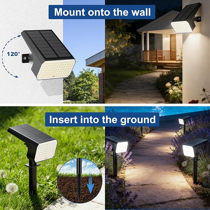LANSOW 12 Pack Solar Spot Lights Outdoor Waterproof IP67, (90 LED/4 Modes) Solar Landscape Spotlights, 2-in-1 Solar Powered Flood Lights for Yard Garden Pathway Outside Tree, Auto ON/Off(Cool White)