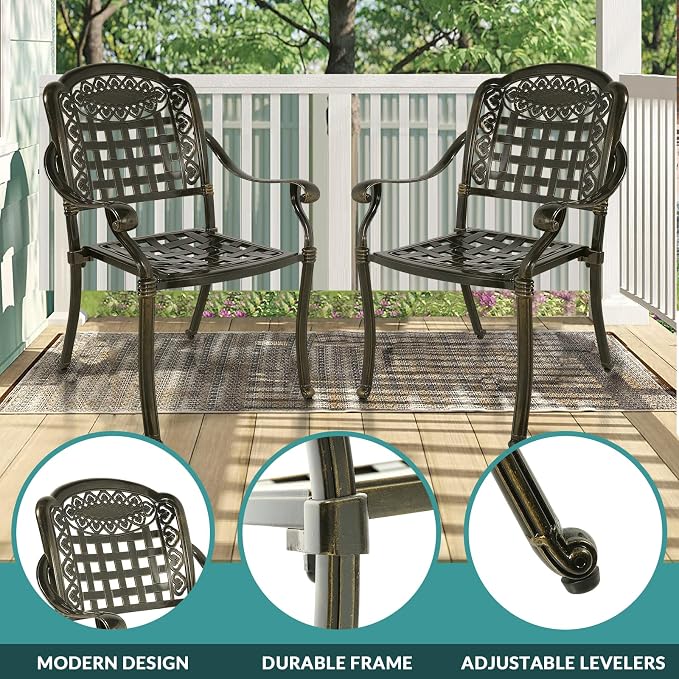 MEETWARM 9-Piece Outdoor Furniture Dining Set for 8, All Weather Cast Aluminum Patio Dining Set- Large 64" Square Table and 8 Chairs, Patio Table and Chairs Set for Garden, Umbrella Hole, Dark Bronze