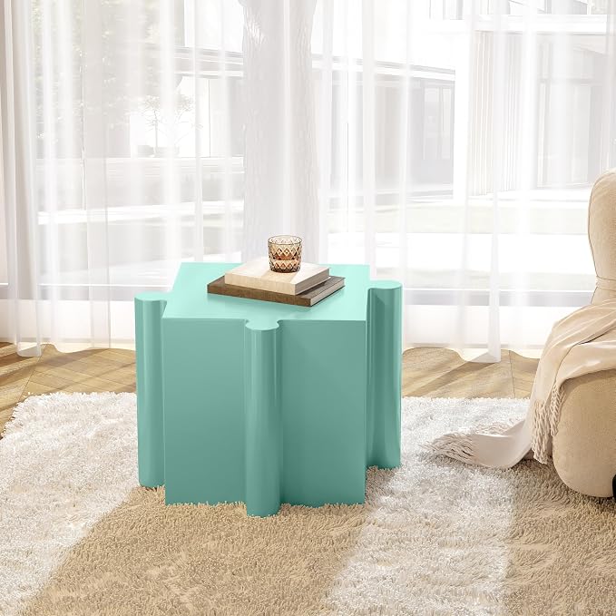 Christopher Knight Home Daton 3 Piece Interlocking Outdoor Side Table Set, Modular Lightweight Concrete Coffee Table, Convertible MGO End Table for Indoor&Outdoor, Creative Set Up,Sky Blue+Mint Green