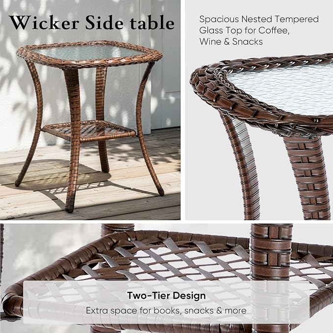 Belord Luxury 6" Thick Cushioned Outdoor Swivel Rocker Patio Chairs Set of 4 with Side Table, High Back Wicker Furniture Set with Ergonomic Zone Back, Conversation Set for Deck Porch - Brown+Beige