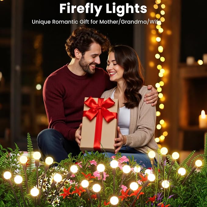 Solar Lights Outdoor(10 Pack,80 LEDs),Solar Lights Outdoor Waterproof for Garden Decor,4 Modes Firefly Light for Outdoor Decor,Big Bulb High Lumens Patio Decor,Sway by Wind,Gardening Gifts for Women