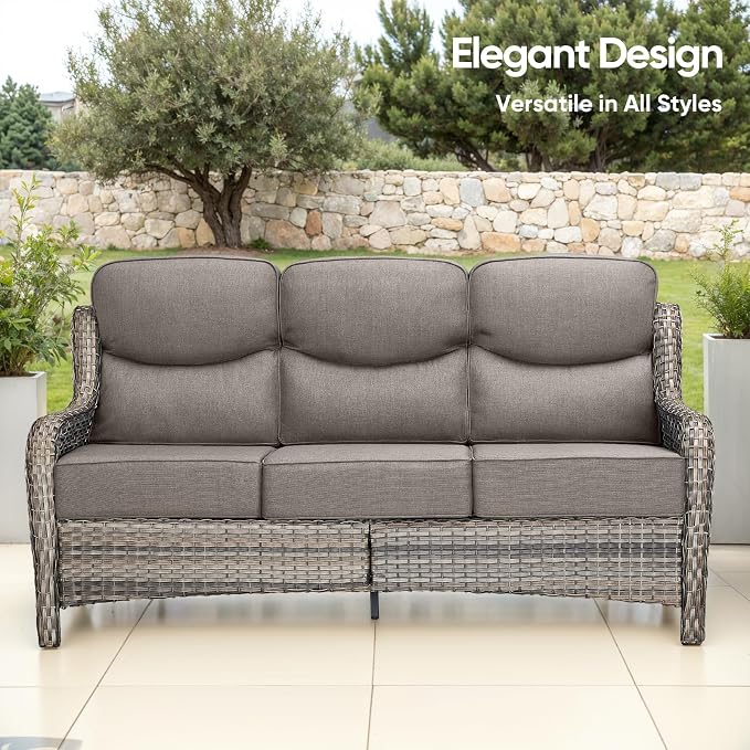 Swivel Patio Chairs Sofa Set of 6-6" Thick Cushion - Wicker Outdoor Swivel Rocker Patio Chair,Sofa/Side Table, High Back Comfortable Outdoor Glider Chairs - Grey Wicker | Grey Cushions