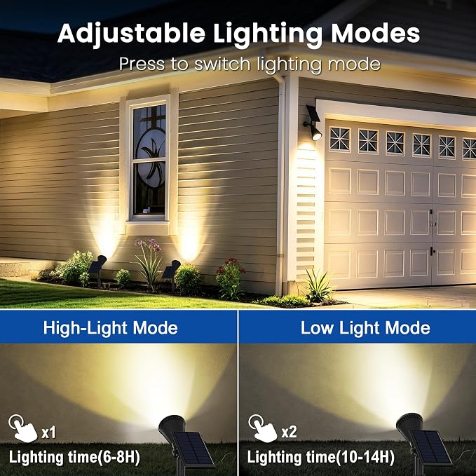 JEJOT 6 Pack Solar Lights Outdoor Waterproof,Warm White Light,2 Lighting Modes,Solar Powered Spotlights for Yard Garden Solar Spot Lights for Flag Landscape Auto On/Off
