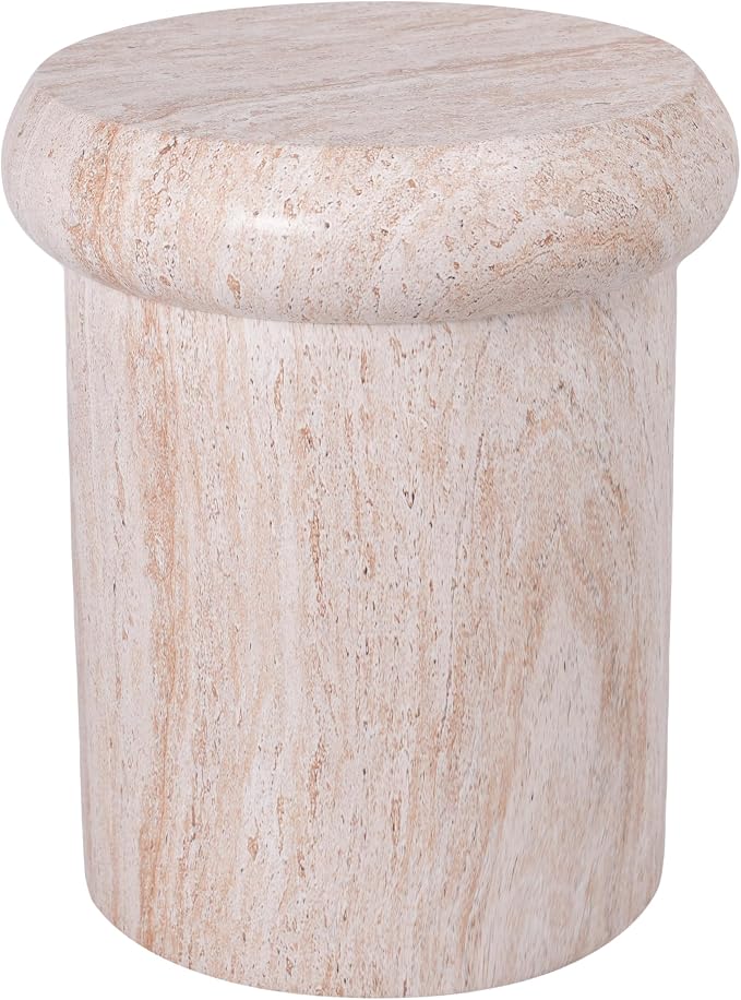 Christopher Knight Home 18.11 Inch Sculptural MGO Side Table Modern Round End Table Faux Travertine Indoor Outdoor Pedestal Accent Table