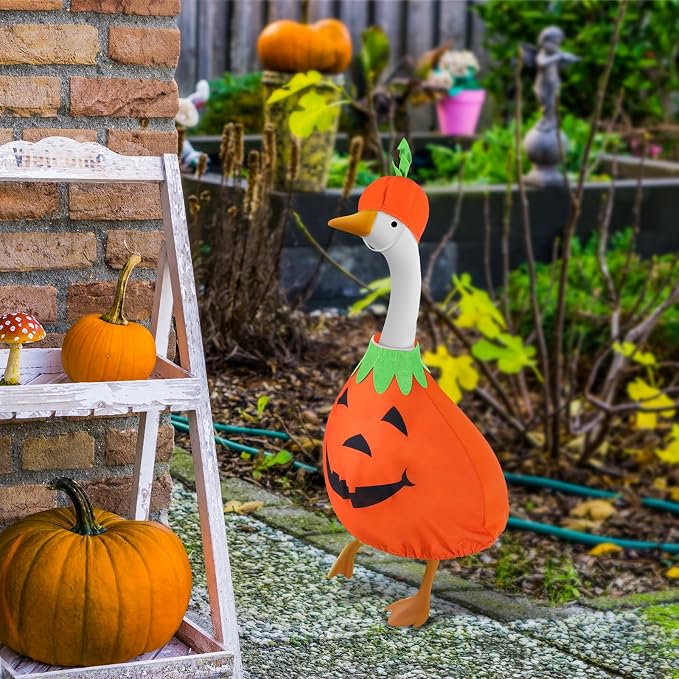 Halloween Goose Outfit Pumpkin Goose Costume Cute Goose Clothes Porch Goose Outfits for Cement Goose Halloween Outdoor Patio Yard Lawn Statueart Goose Duck Decoration