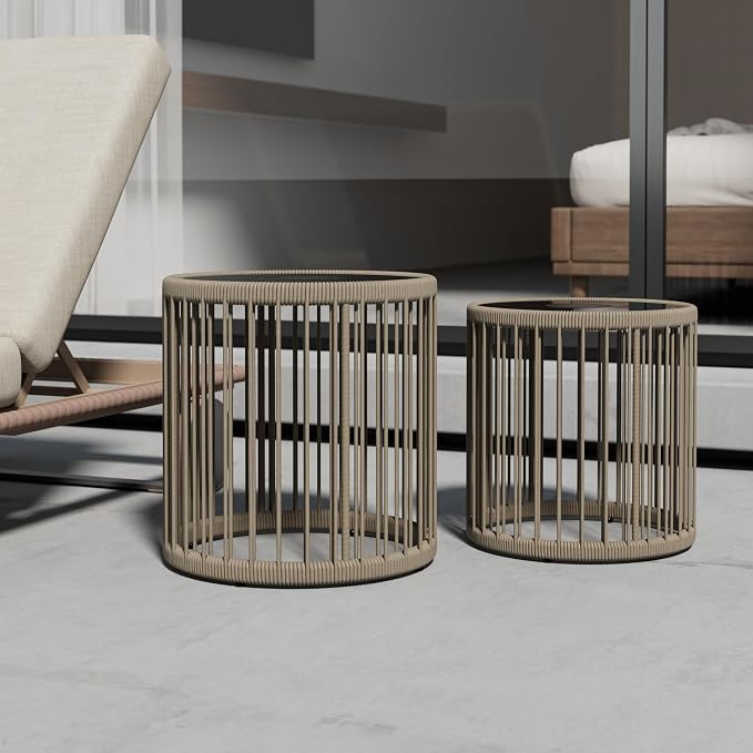 Outdoor Side Tables with Solar Lights, Metal Patio Table Set of 2, Outdoor Led Tables Weather Resistant for Garden, Poolside, Backyard, Gray