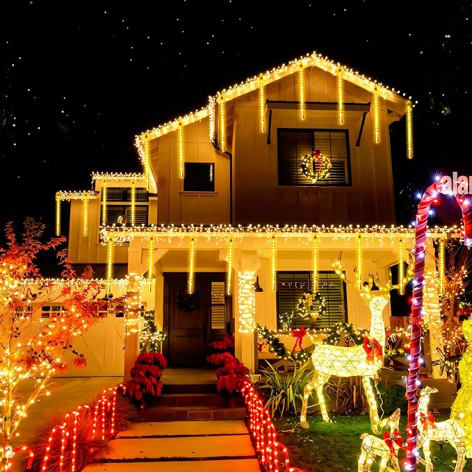 JMEXSUSS 2 Pack Warm White Solar Meteor Shower Lights | 16 Tube 288 LED Meteor Christmas Lights, Solar Christmas Lights Outdoor Waterproof for Tree Christmas Decorations