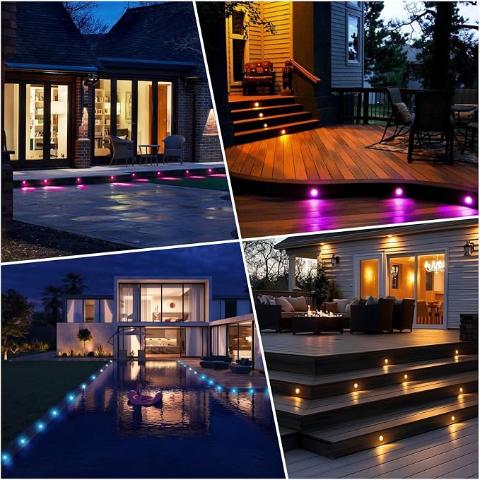 LED Deck Lights Kit, 10pcs Φ1.22 WiFi Smart Phone Control Low Voltage Recessed RGBW Deck Lighting Waterproof Outdoor Yard Path Stair Decor, Black