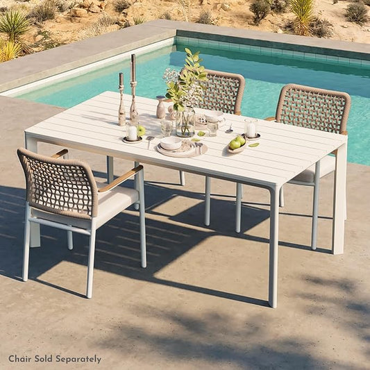 Modern Shade Cavo 67" All-Aluminum Outdoor Patio Dining Table, Minimalist Aluminum Patio Table with Elegant Easy-Clean Surface, Weather-Resistant Outdoor Dining Table for Garden, Indoor, White
