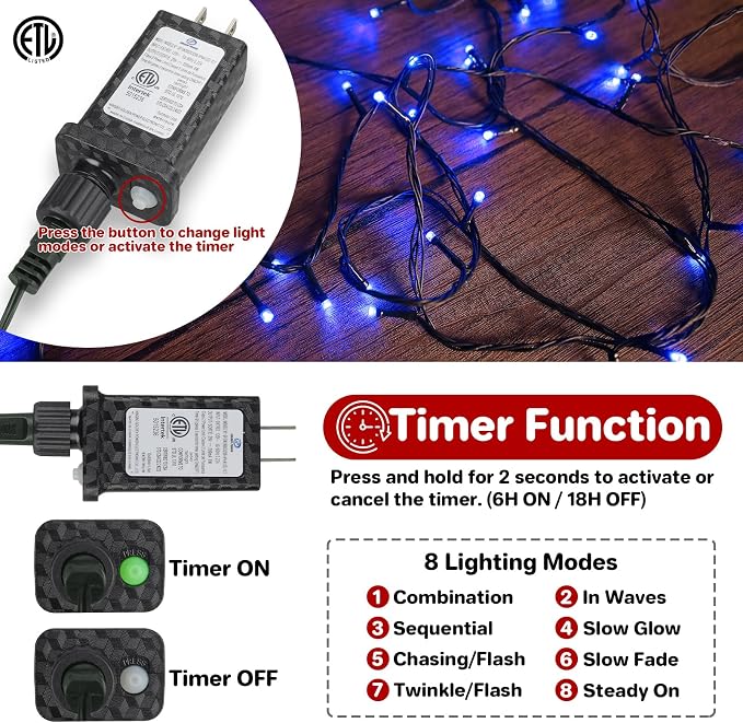 264FT 800 LED Christmas Lights with Timer, Twinkle Fairy Lights String with 8 Flashing Modes String Lights for Indoor Bedroom Outdoor Christmas Trees Garland Wreath Holiday Decorations, Blue