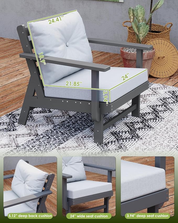 GREENVINES 8-Piece-Patio-Conversation-Set | HDPE Plastic | Outdoor Sectional Furniture Sets | Waterproof Sofa | Couch with Coffee Table & Side Table | Detachable Armrests | for Deck Lawn | Gray