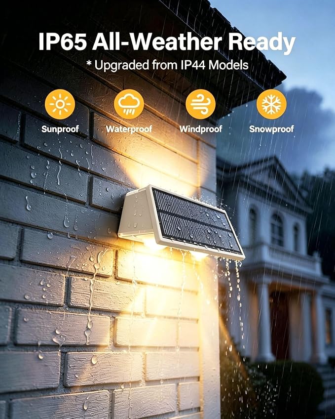 Solar Fence Lights Outdoor, 2 Pack Fence Solar Lights Waterproof | IP65 Fence Lights Solar Powered Up & Down LED Focus, 9 Color Modes, 12H Dusk to Dawn Glow for Patio/Backyard - Pure White