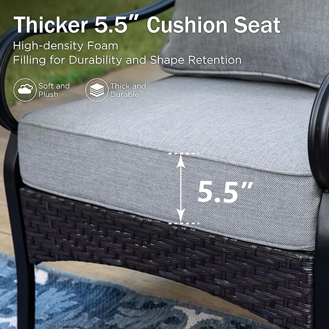 PHI VILLA Patio Furniture Set with 56" Fire Pit Table, Premium Outdoor Wicker Metal Frame Furniture with Upgraded Waterproof Thick Cushions for Porch, Poolside, Deck, and Yard （4 Pieces,Grey