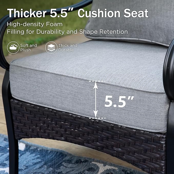 Patio Furniture Set with 32" Fire Pit Table, Patio Conversation Sets 4 Rocking Chairs with Thick Cushion and 50000 BTU Fire Pit Table (5 Pieces,Grey
