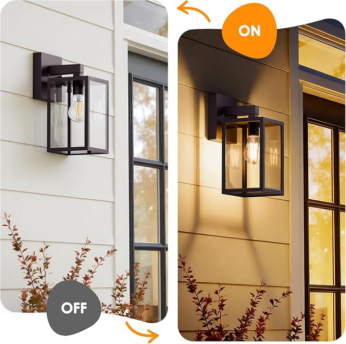 Outdoor Wall Light Fixture, Dark Chocolate Porch Lights, 2 Pack | Waterproof, Anti-Rust, E26 Socket, Exterior Wall Mount Lamps, Front Door Lighting, Outside Patio Sconce Lantern, Garage