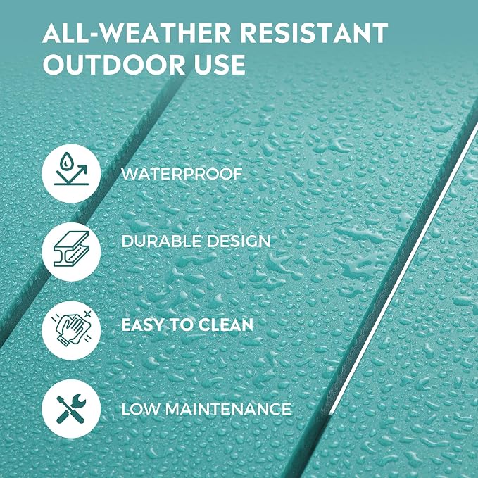 Costaelm Square Outdoor Side Tables, Adirondack Patio Tables for Outside, HDPE Patio End Table Weather Resistant, Balcony Table for Pool, Seaside, Backyard, Porch, Indoor Companion, Turquoise