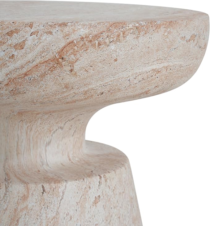 Christopher Knight Home Jaym 20.5" H Indoor Outdoor Accent Side Table, Patio Decorative End Table, Round Top Lightweight Concrete Garden Stool for Patio Balcony & Garden Decor, Travertine