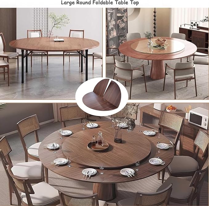 Large Round Foldable Table Top, 59 ” Diameter Portable Dining Table Extender Top, No Legs Wooden Round Table Tops Only, for Round Table and Square Table (Walnut, 71in)