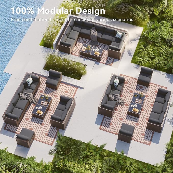 LazySunsets 10 Piece Outdoor Patio Furniture Set with Coffee Table, Outdoor Patio Furniture Sets with 4'' Thicken Cushion, Wicker Rattan Outdoor Conversation Set for Backyard, Grey