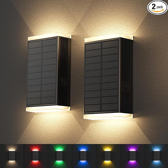 Solar Lights Outdoor,8 Lighting Modes Dusk to Dawn Lighting Wall Sconce IP67 Waterproof Up and Down Solar Wall Light Front Door Light for House, Garage, Porch,Doorway,Fence,Festival Decor (2 PACK)