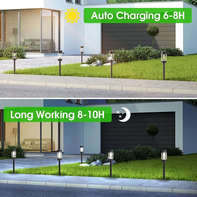 Eyrosa Solar Pathway Lights Outdoor Waterproof, 8 Pack, Cool White | Solar Landscape Lighting for Pathway Garden Yard Path Walkway Driveway Lawn Outside Décor